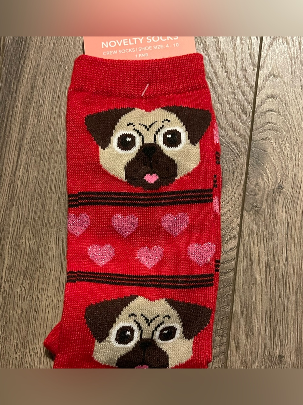 Novelty Red Pug Crew Socks - Women